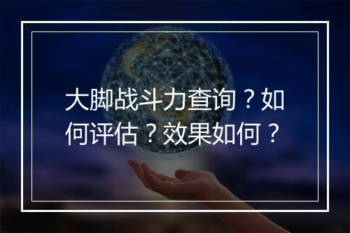 大脚战斗力查询?如何评估?效果如何?