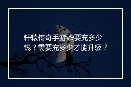 轩辕传奇手游v9要充多少钱？需要充多少才能升级？