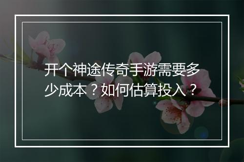 开个神途传奇手游需要多少成本？如何估算投入？