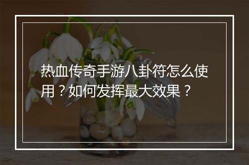 热血传奇手游八卦符怎么使用？如何发挥最大效果？