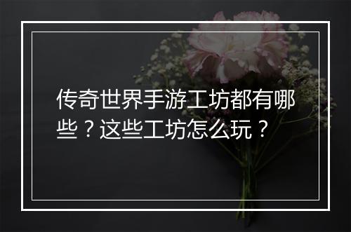 传奇世界手游工坊都有哪些？这些工坊怎么玩？