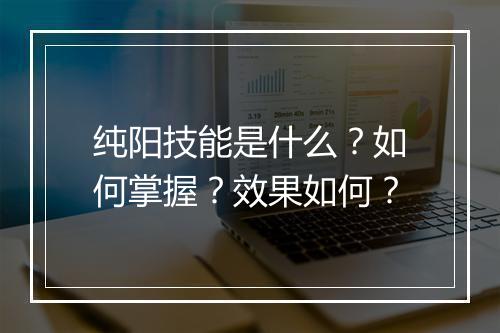纯阳技能是什么？如何掌握？效果如何？