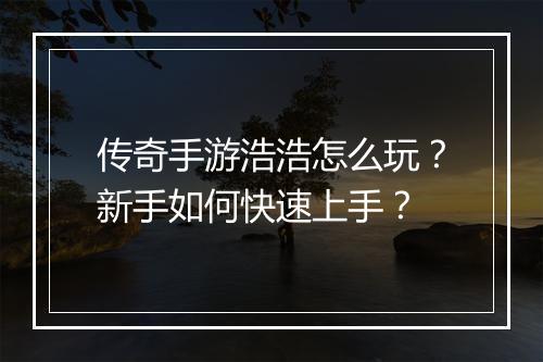 传奇手游浩浩怎么玩？新手如何快速上手？