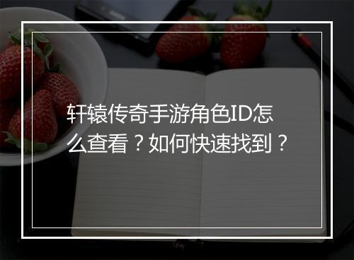 轩辕传奇手游角色ID怎么查看？如何快速找到？