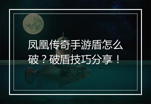凤凰传奇手游盾怎么破？破盾技巧分享！