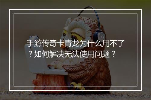 手游传奇卡青龙为什么用不了？如何解决无法使用问题？