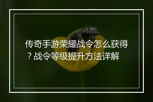 传奇手游荣耀战令怎么获得？战令等级提升方法详解