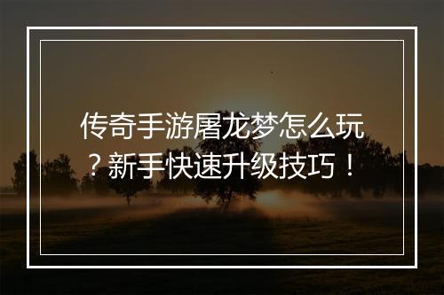 传奇手游屠龙梦怎么玩？新手快速升级技巧！