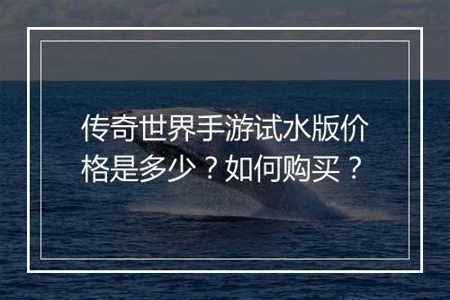 传奇世界手游试水版价格是多少？如何购买？