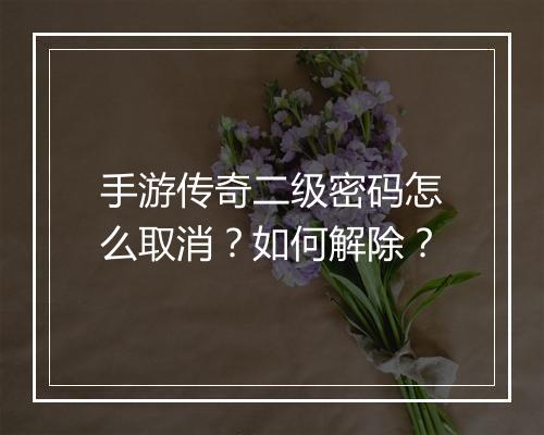 手游传奇二级密码怎么取消？如何解除？