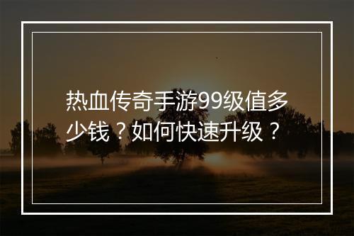 热血传奇手游99级值多少钱？如何快速升级？