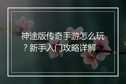 神途版传奇手游怎么玩？新手入门攻略详解