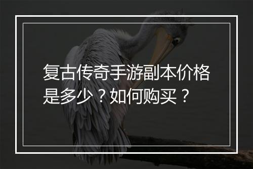 复古传奇手游副本价格是多少？如何购买？