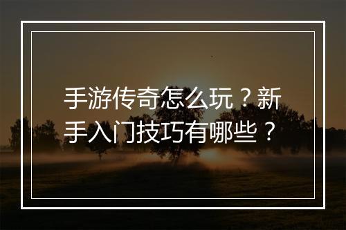 手游传奇怎么玩？新手入门技巧有哪些？
