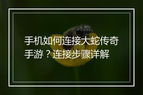 手机如何连接大蛇传奇手游？连接步骤详解