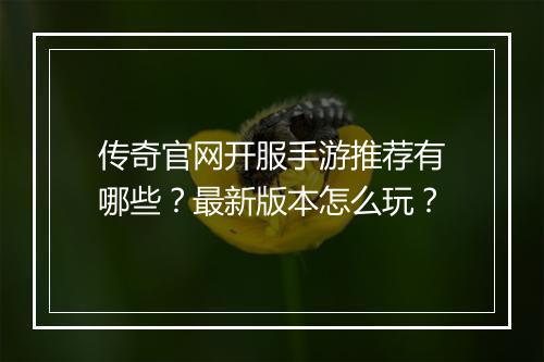 传奇官网开服手游推荐有哪些？最新版本怎么玩？
