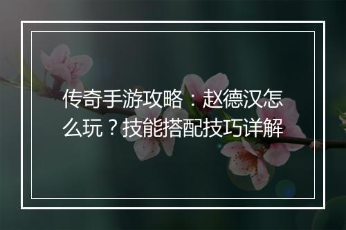 传奇手游攻略：赵德汉怎么玩？技能搭配技巧详解