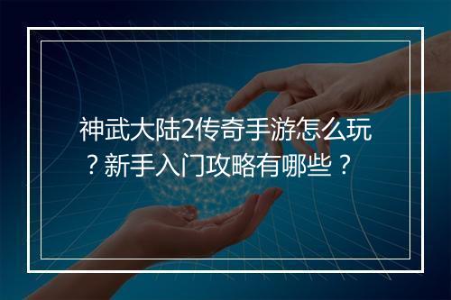 神武大陆2传奇手游怎么玩？新手入门攻略有哪些？