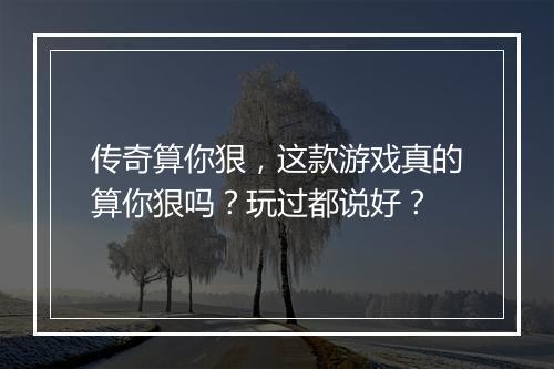 传奇算你狠，这款游戏真的算你狠吗？玩过都说好？