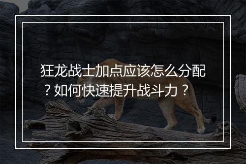 狂龙战士加点应该怎么分配？如何快速提升战斗力？