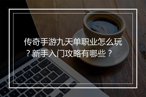 传奇手游九天单职业怎么玩？新手入门攻略有哪些？