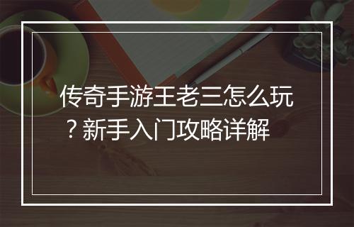 传奇手游王老三怎么玩？新手入门攻略详解