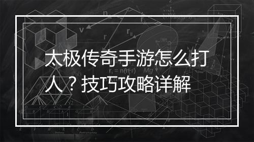 太极传奇手游怎么打人？技巧攻略详解
