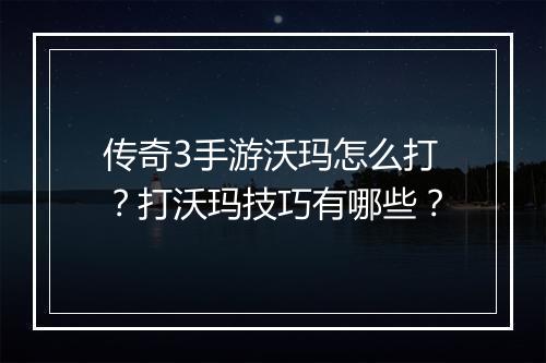 传奇3手游沃玛怎么打？打沃玛技巧有哪些？