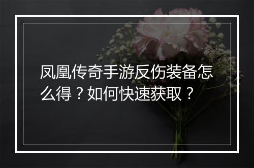 凤凰传奇手游反伤装备怎么得？如何快速获取？