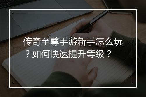 传奇至尊手游新手怎么玩？如何快速提升等级？