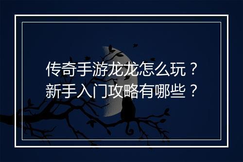 传奇手游龙龙怎么玩？新手入门攻略有哪些？