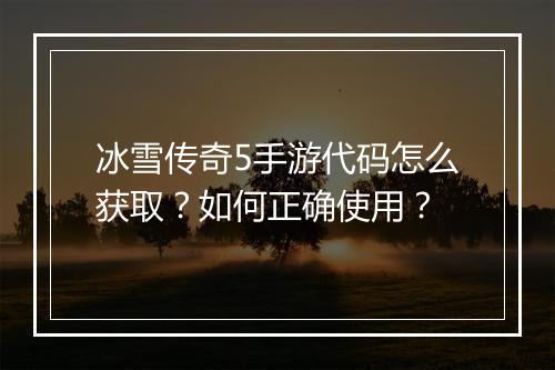 冰雪传奇5手游代码怎么获取？如何正确使用？
