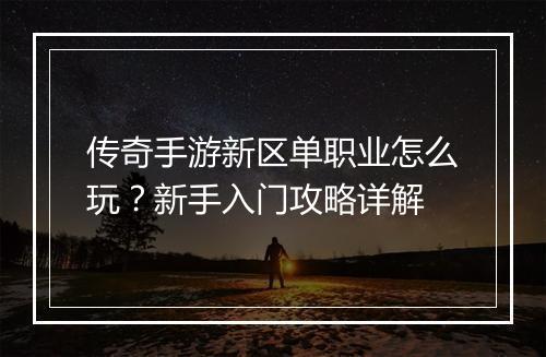 传奇手游新区单职业怎么玩？新手入门攻略详解
