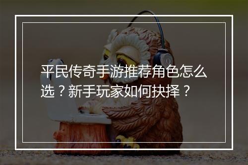 平民传奇手游推荐角色怎么选？新手玩家如何抉择？