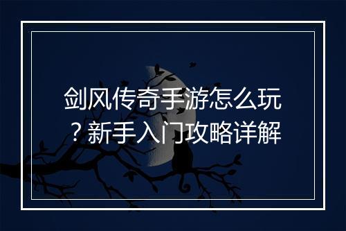 剑风传奇手游怎么玩？新手入门攻略详解