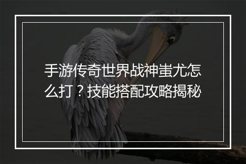 手游传奇世界战神蚩尤怎么打？技能搭配攻略揭秘
