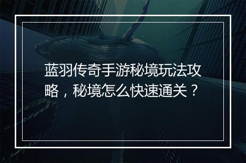蓝羽传奇手游秘境玩法攻略，秘境怎么快速通关？