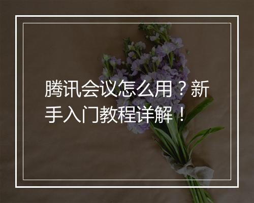 腾讯会议怎么用？新手入门教程详解！