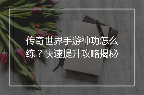 传奇世界手游神功怎么练？快速提升攻略揭秘