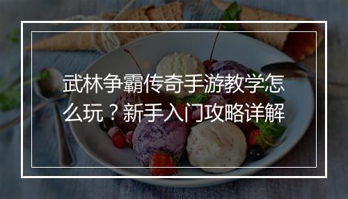 武林争霸传奇手游教学怎么玩？新手入门攻略详解