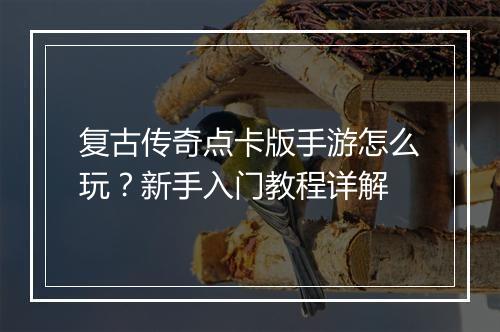 复古传奇点卡版手游怎么玩？新手入门教程详解