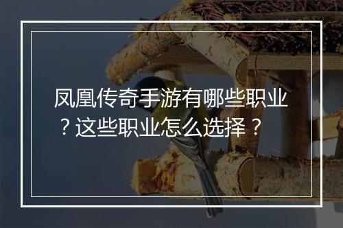 凤凰传奇手游有哪些职业？这些职业怎么选择？