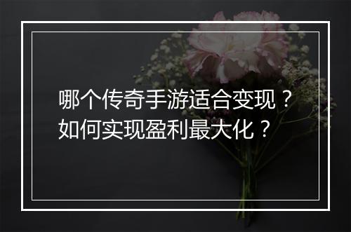 哪个传奇手游适合变现？如何实现盈利最大化？