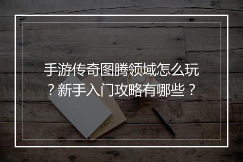 手游传奇图腾领域怎么玩？新手入门攻略有哪些？
