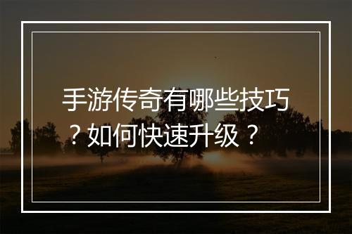 手游传奇有哪些技巧？如何快速升级？