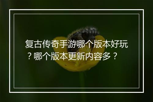 复古传奇手游哪个版本好玩？哪个版本更新内容多？