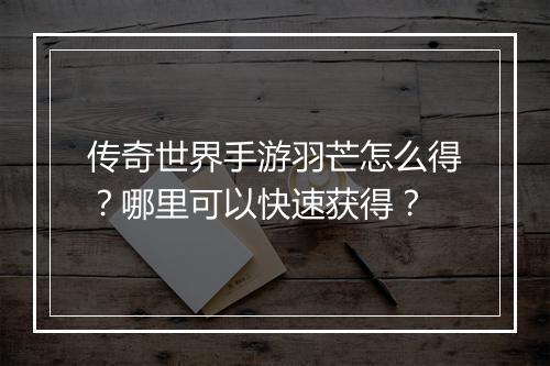 传奇世界手游羽芒怎么得？哪里可以快速获得？
