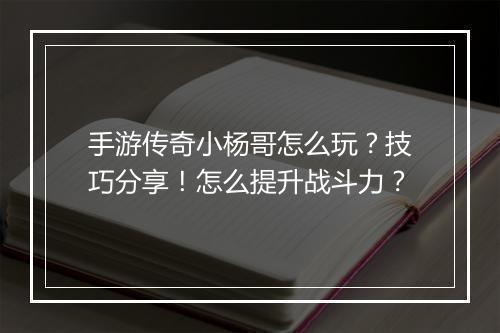 手游传奇小杨哥怎么玩？技巧分享！怎么提升战斗力？