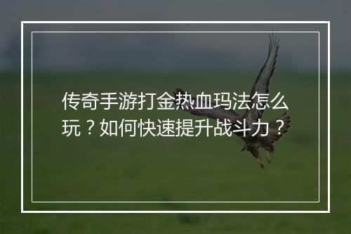 传奇手游打金热血玛法怎么玩？如何快速提升战斗力？