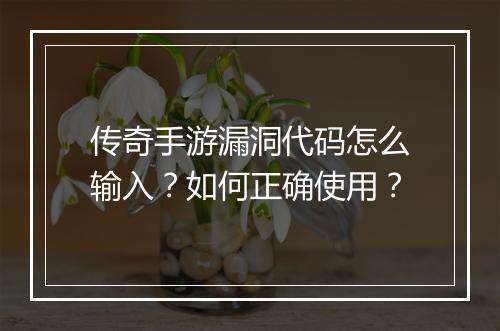 传奇手游漏洞代码怎么输入？如何正确使用？